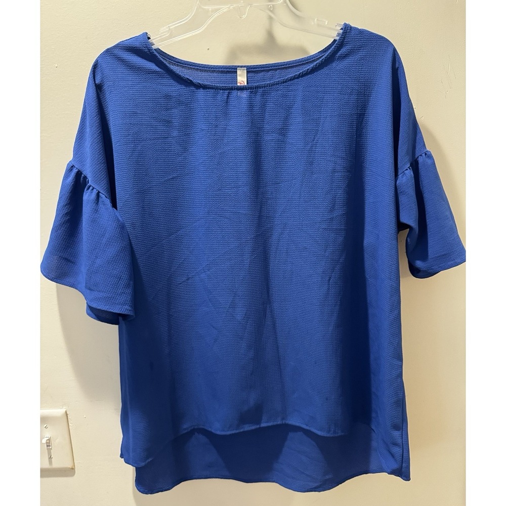 Red Lolly Women's Blouse Small , Pullover Bell Sleeves Royal Blue Career Top